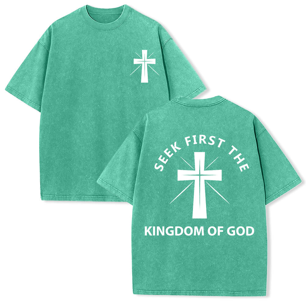 Christianartworkshop Seek First the Kingdom of God Unisex Washed T-Shirt