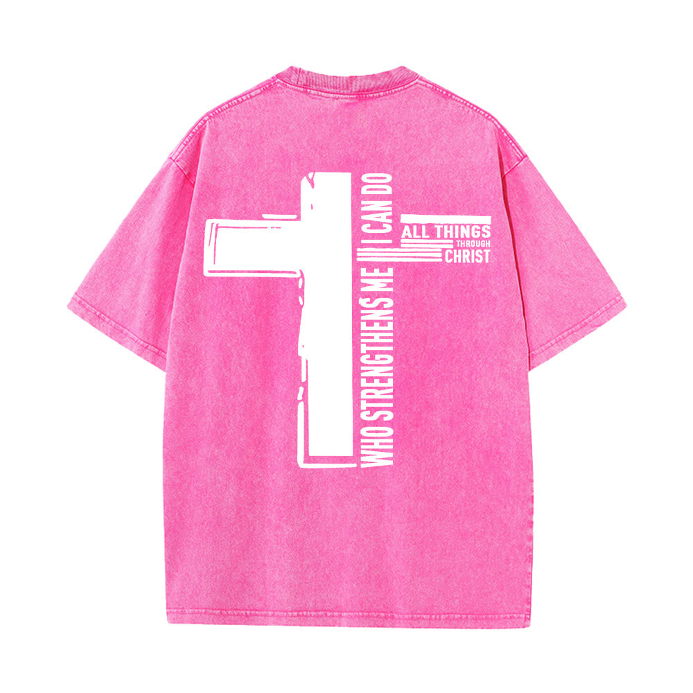 Christianartworkshop God Is Good Philippians 4:13 Cross Unisex Washed T-Shirt
