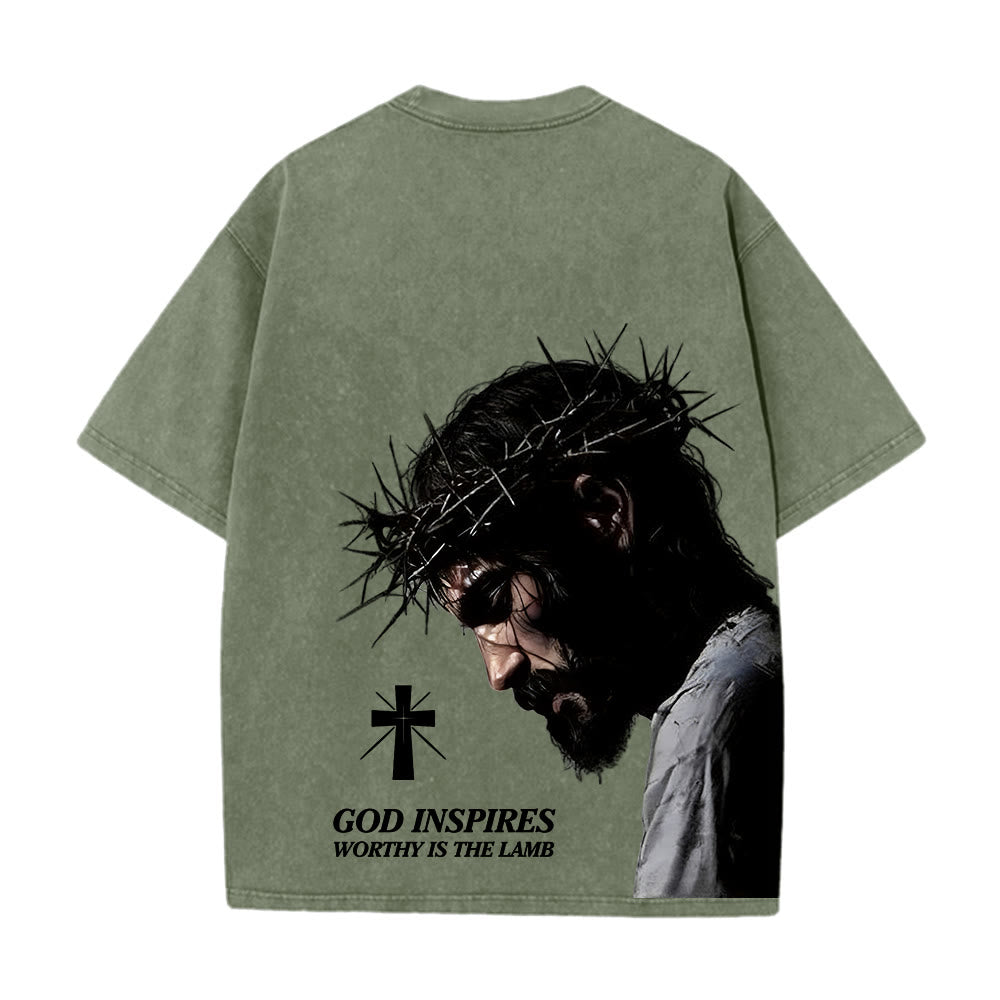 Christianartworkshop Faith-Filled Jesus Crown of Thorns Unisex Washed T-Shirt