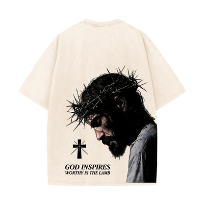 Christianartworkshop Faith-Filled Jesus Crown of Thorns Unisex Washed T-Shirt