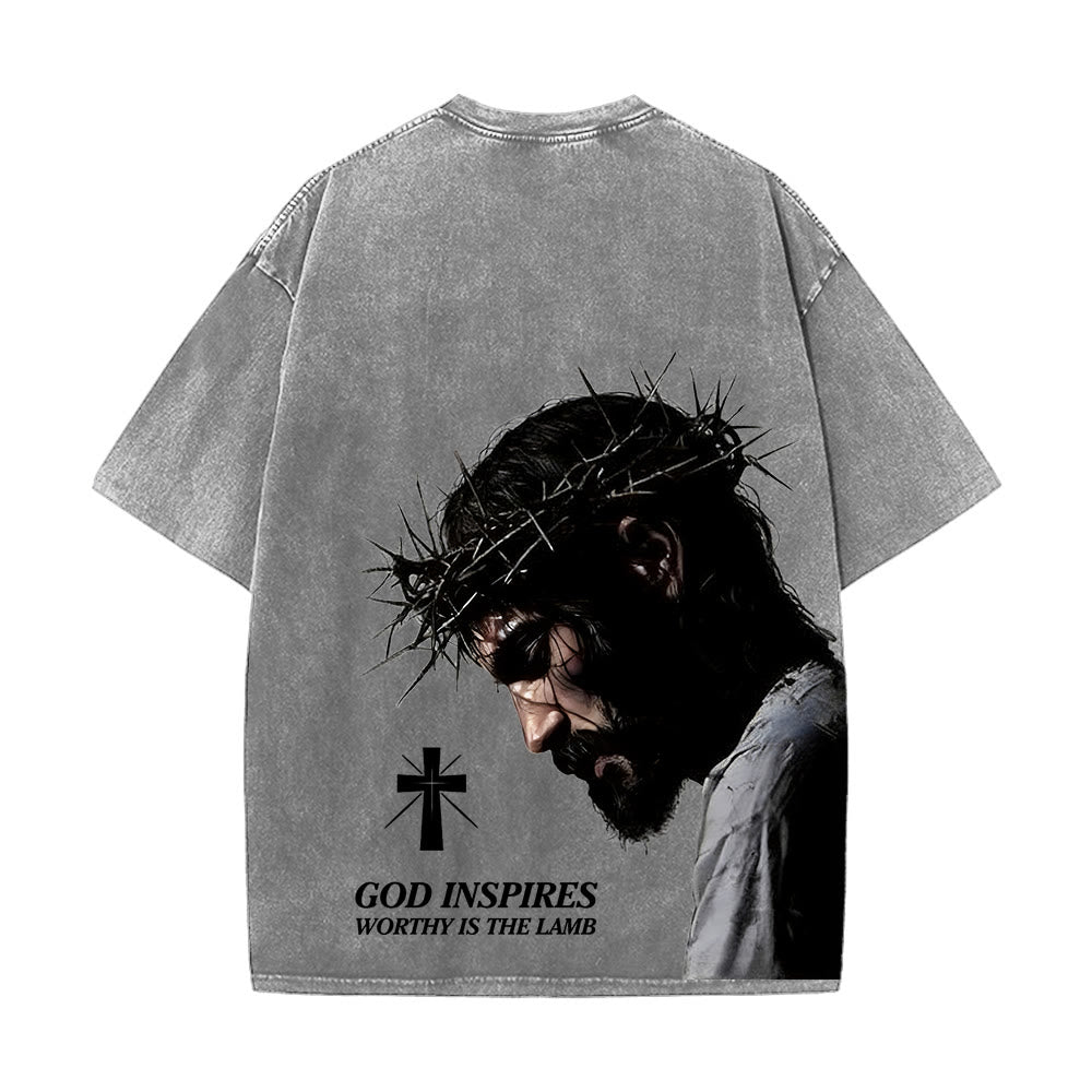 Christianartworkshop Faith-Filled Jesus Crown of Thorns Unisex Washed T-Shirt