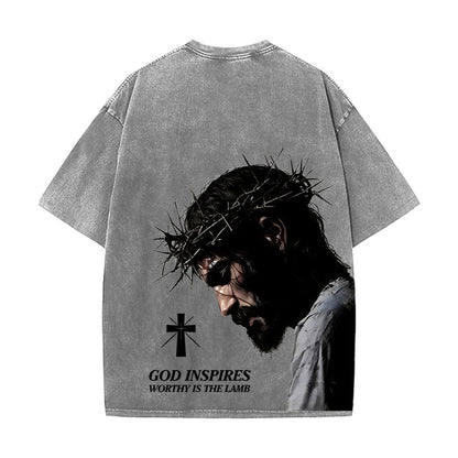 Christianartworkshop Faith-Filled Jesus Crown of Thorns Unisex Washed T-Shirt
