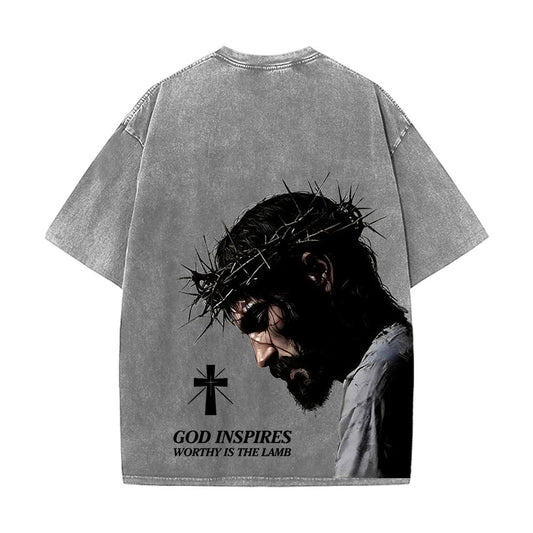 Christianartworkshop Faith-Filled Jesus Crown of Thorns Unisex Washed T-Shirt