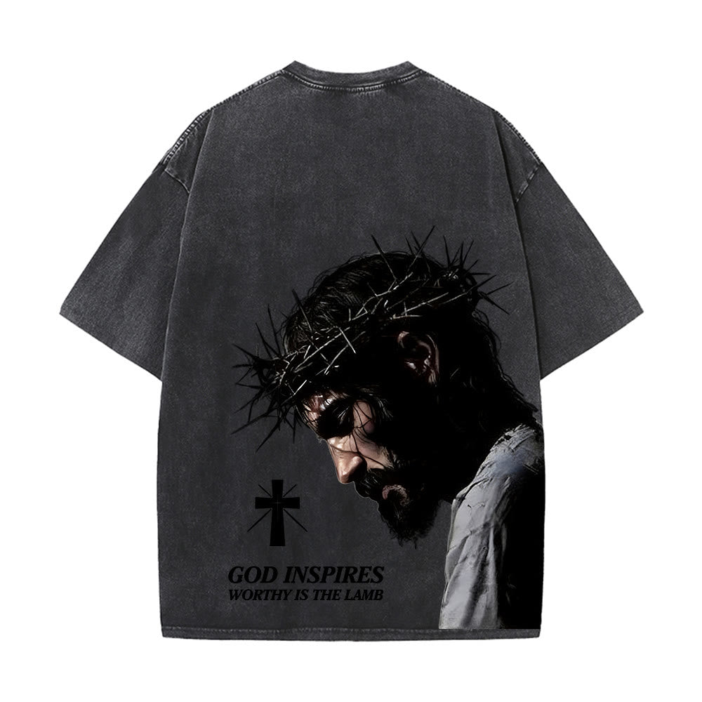 Christianartworkshop Faith-Filled Jesus Crown of Thorns Unisex Washed T-Shirt
