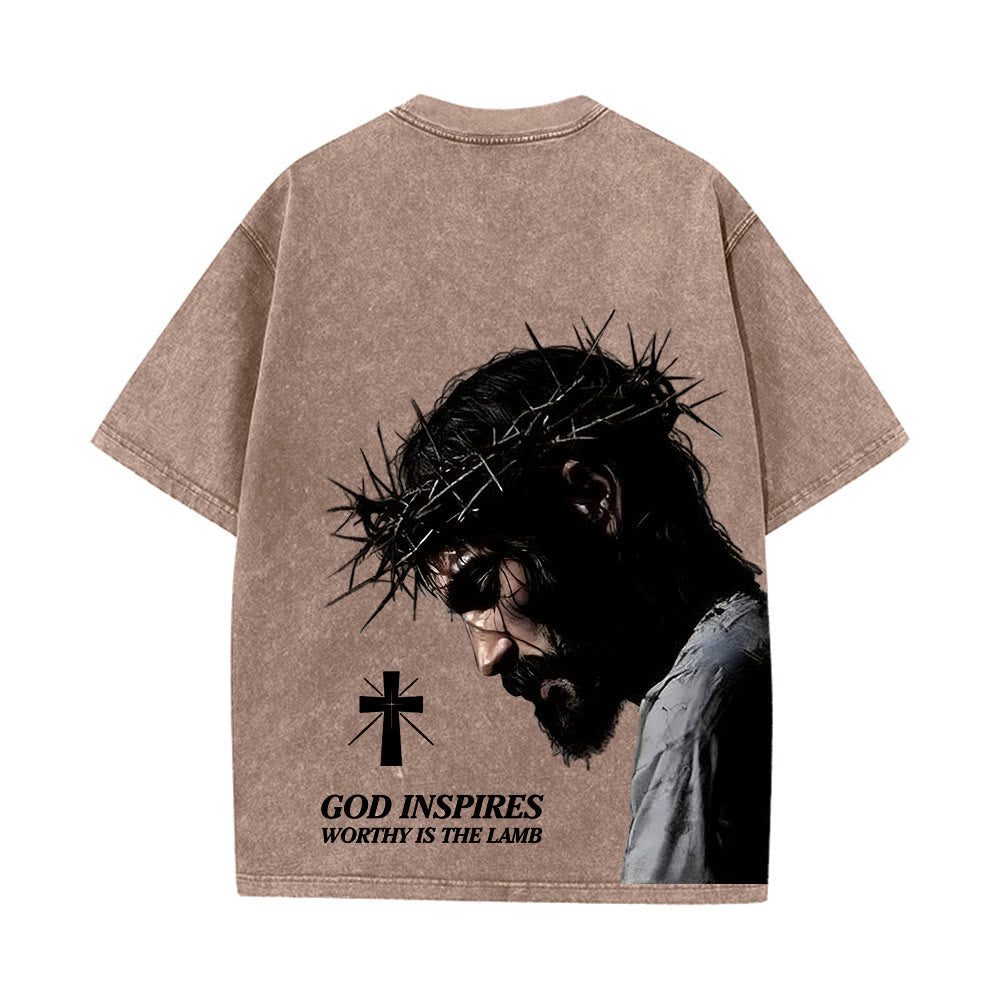Christianartworkshop Faith-Filled Jesus Crown of Thorns Unisex Washed T-Shirt