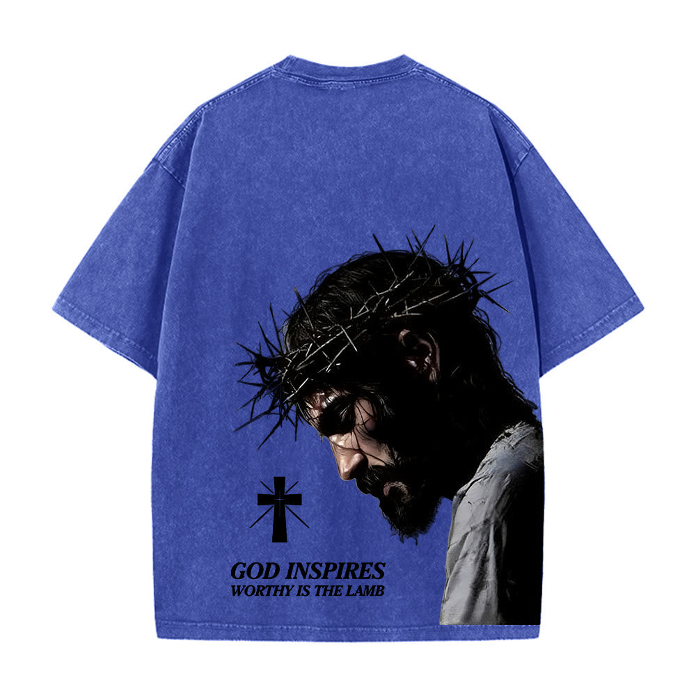 Christianartworkshop Faith-Filled Jesus Crown of Thorns Unisex Washed T-Shirt