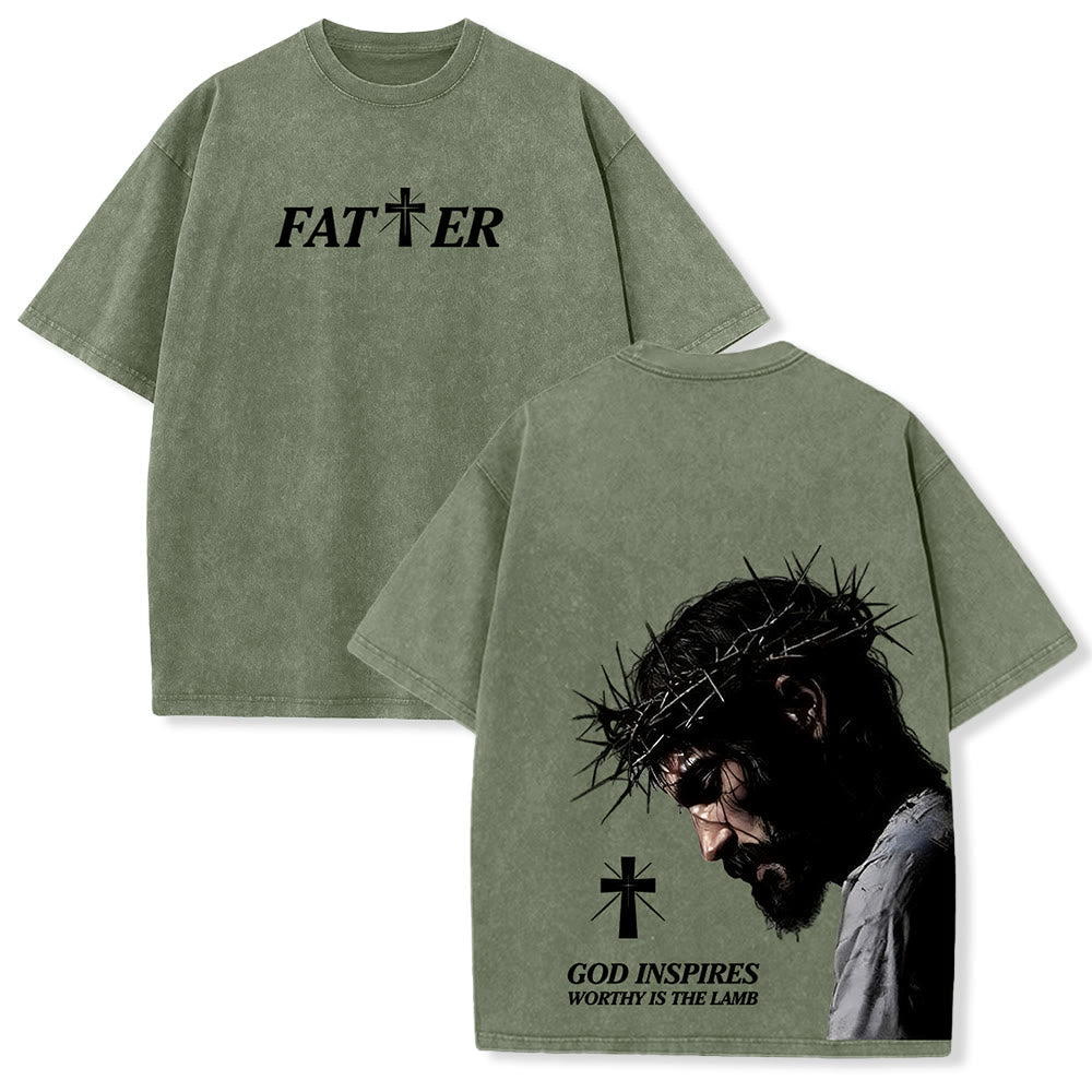 Christianartworkshop Faith-Filled Jesus Crown of Thorns Unisex Washed T-Shirt