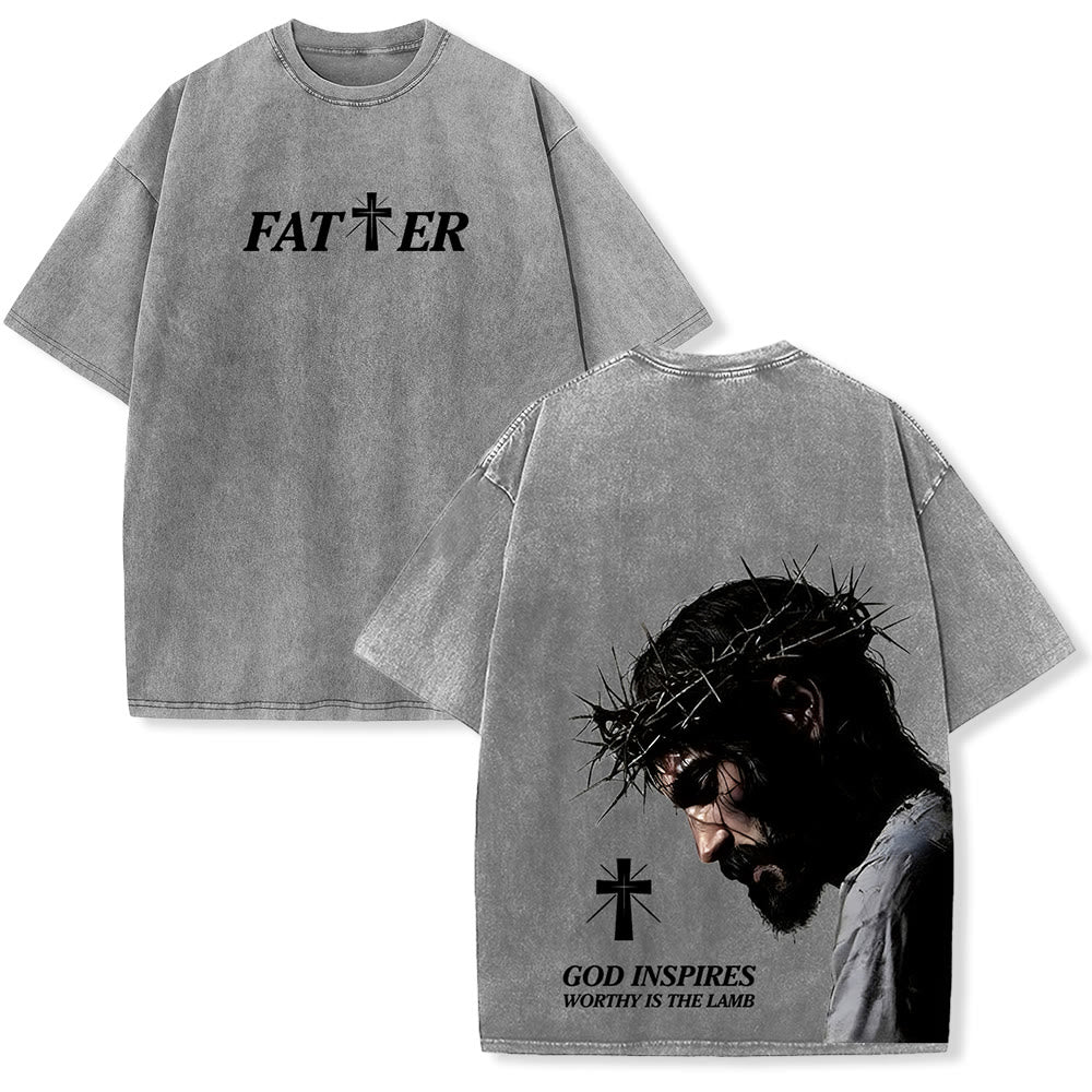 Christianartworkshop Faith-Filled Jesus Crown of Thorns Unisex Washed T-Shirt