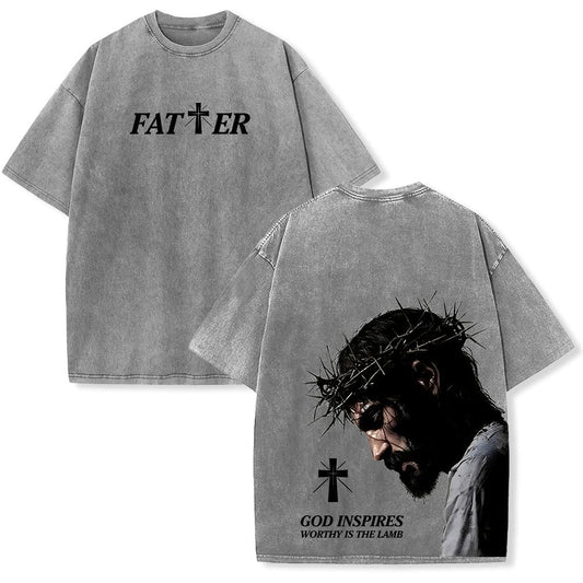 Christianartworkshop Faith-Filled Jesus Crown of Thorns Unisex Washed T-Shirt
