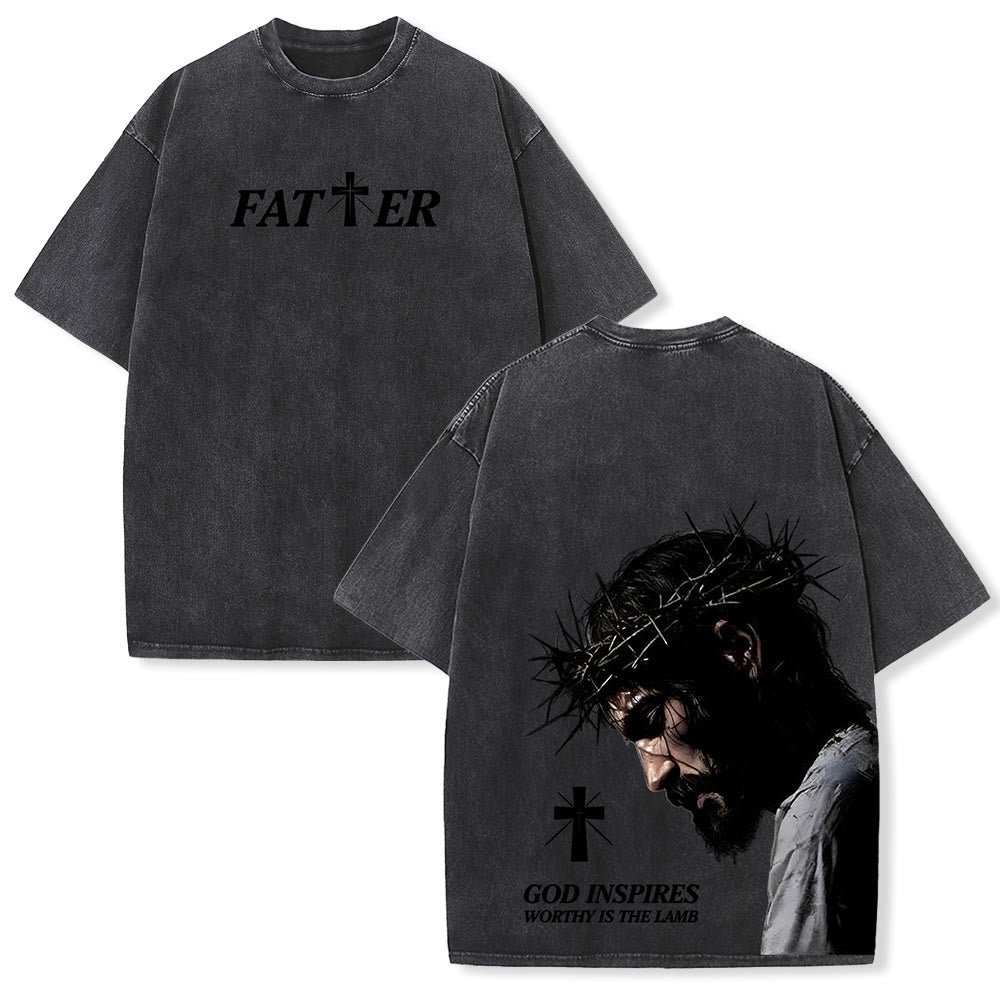 Christianartworkshop Faith-Filled Jesus Crown of Thorns Unisex Washed T-Shirt