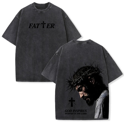 Christianartworkshop Faith-Filled Jesus Crown of Thorns Unisex Washed T-Shirt