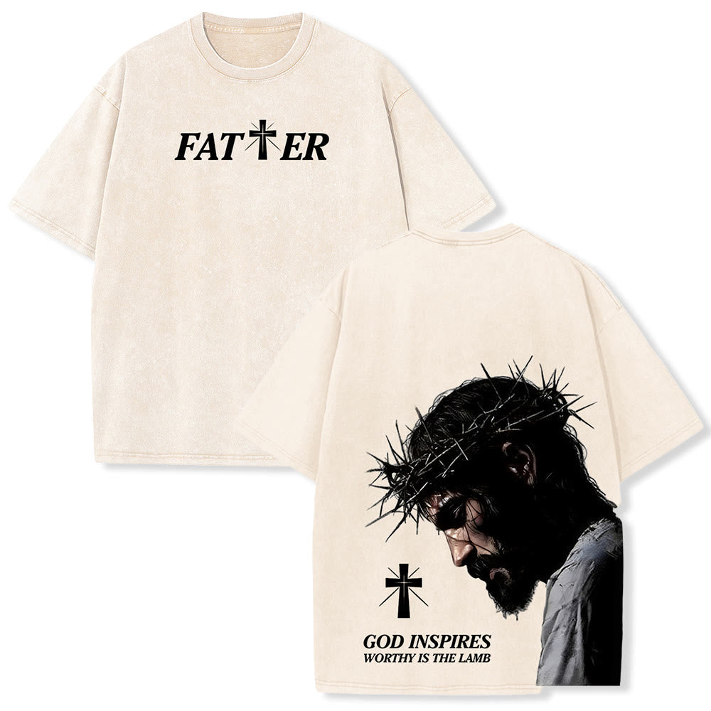 Christianartworkshop Faith-Filled Jesus Crown of Thorns Unisex Washed T-Shirt
