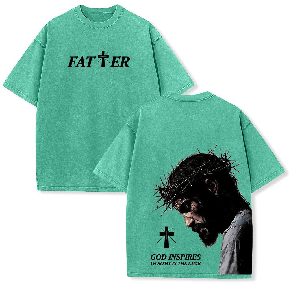 Christianartworkshop Faith-Filled Jesus Crown of Thorns Unisex Washed T-Shirt