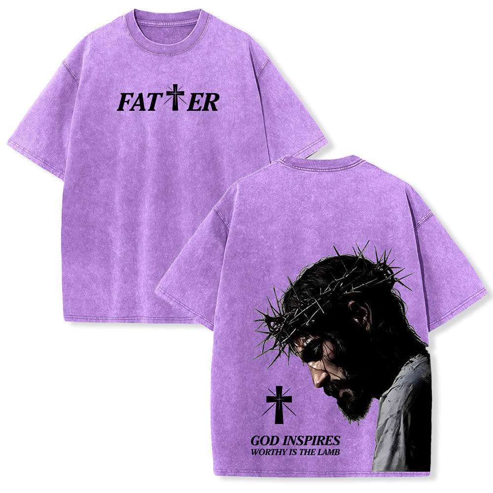 Christianartworkshop Faith-Filled Jesus Crown of Thorns Unisex Washed T-Shirt