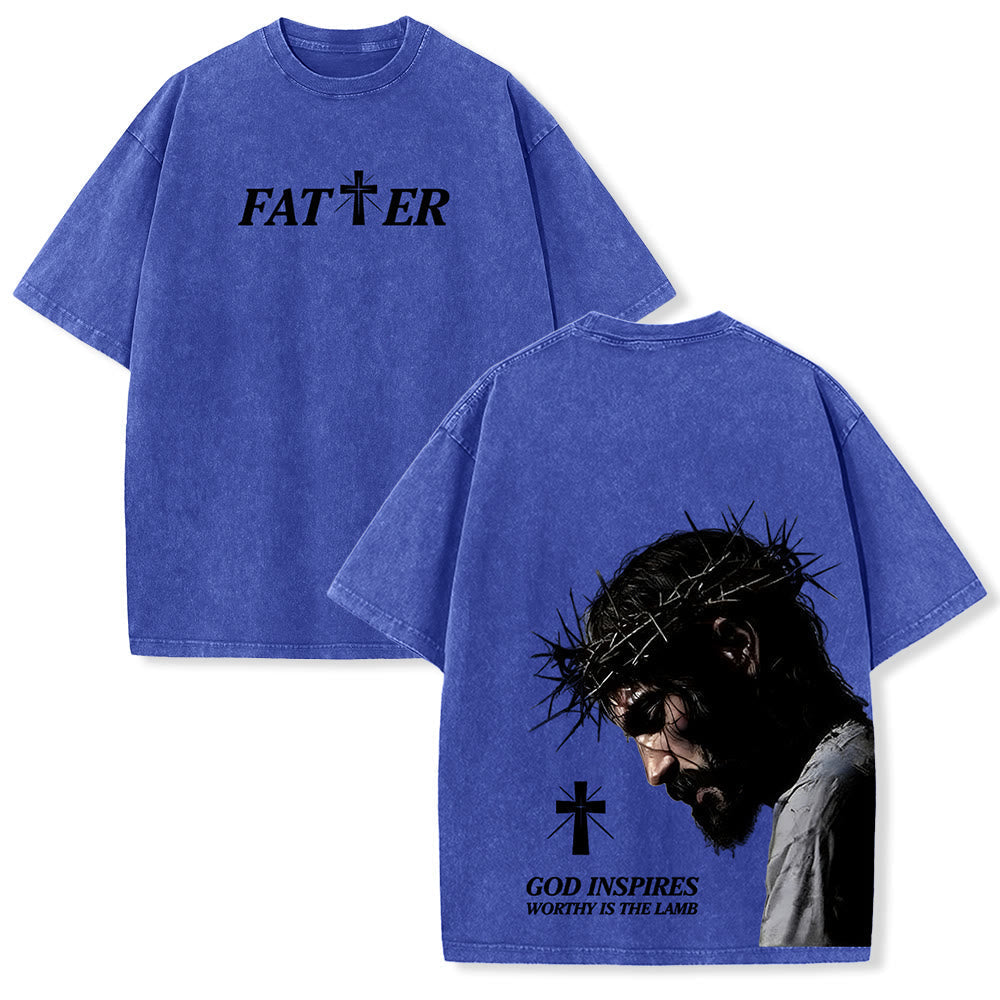 Christianartworkshop Faith-Filled Jesus Crown of Thorns Unisex Washed T-Shirt