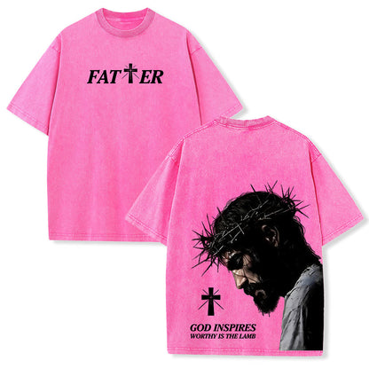 Christianartworkshop Faith-Filled Jesus Crown of Thorns Unisex Washed T-Shirt