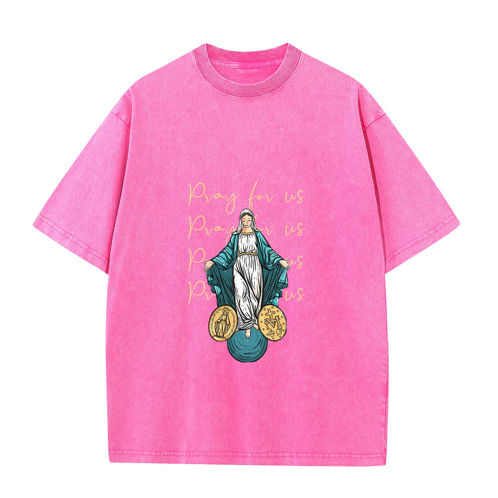 Christianartworkshop Pray For Us Virgin Mary Unisex Washed T-Shirt