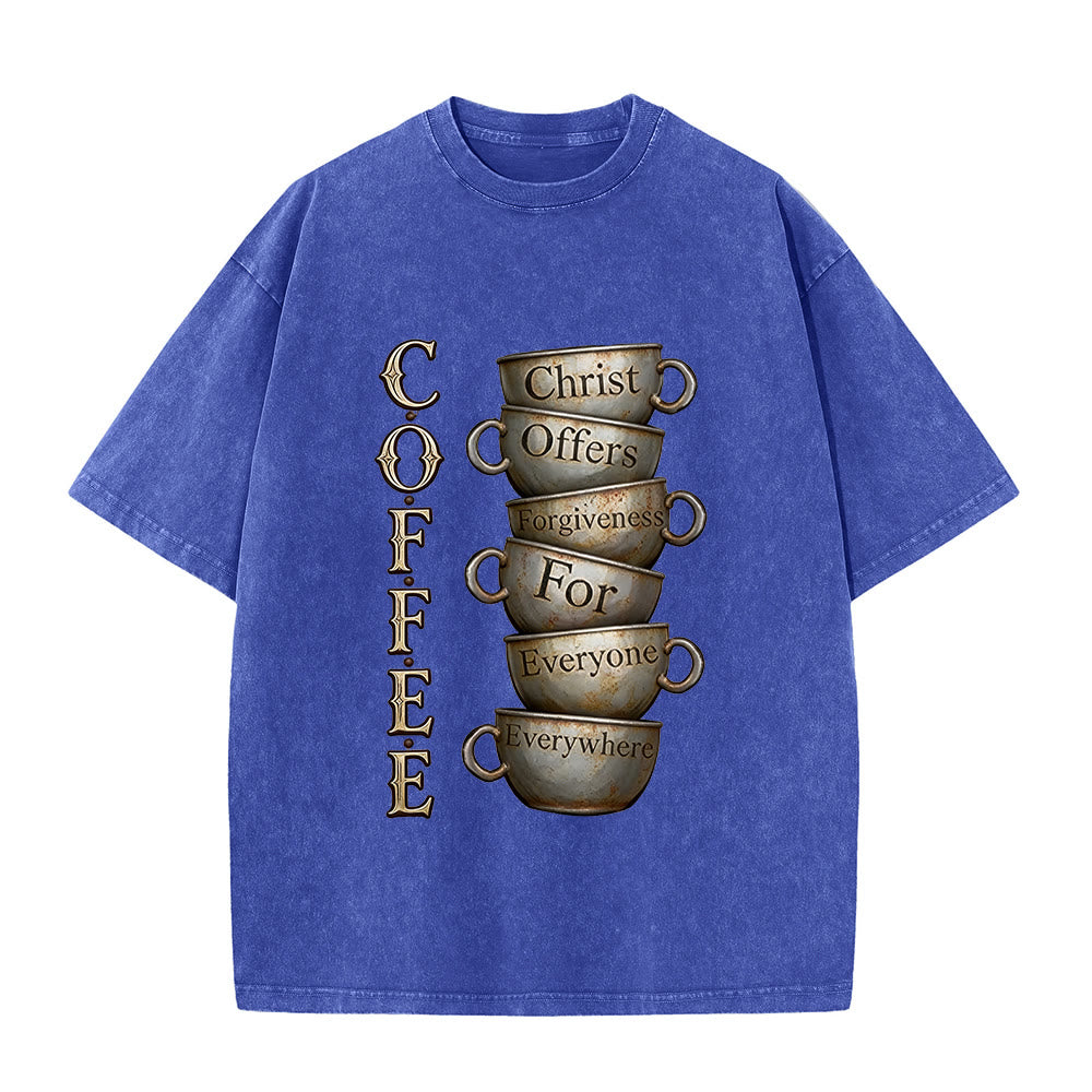 Christianartworkshop COFFEE Christ Offers Forgiveness Unisex Washed T-Shirt
