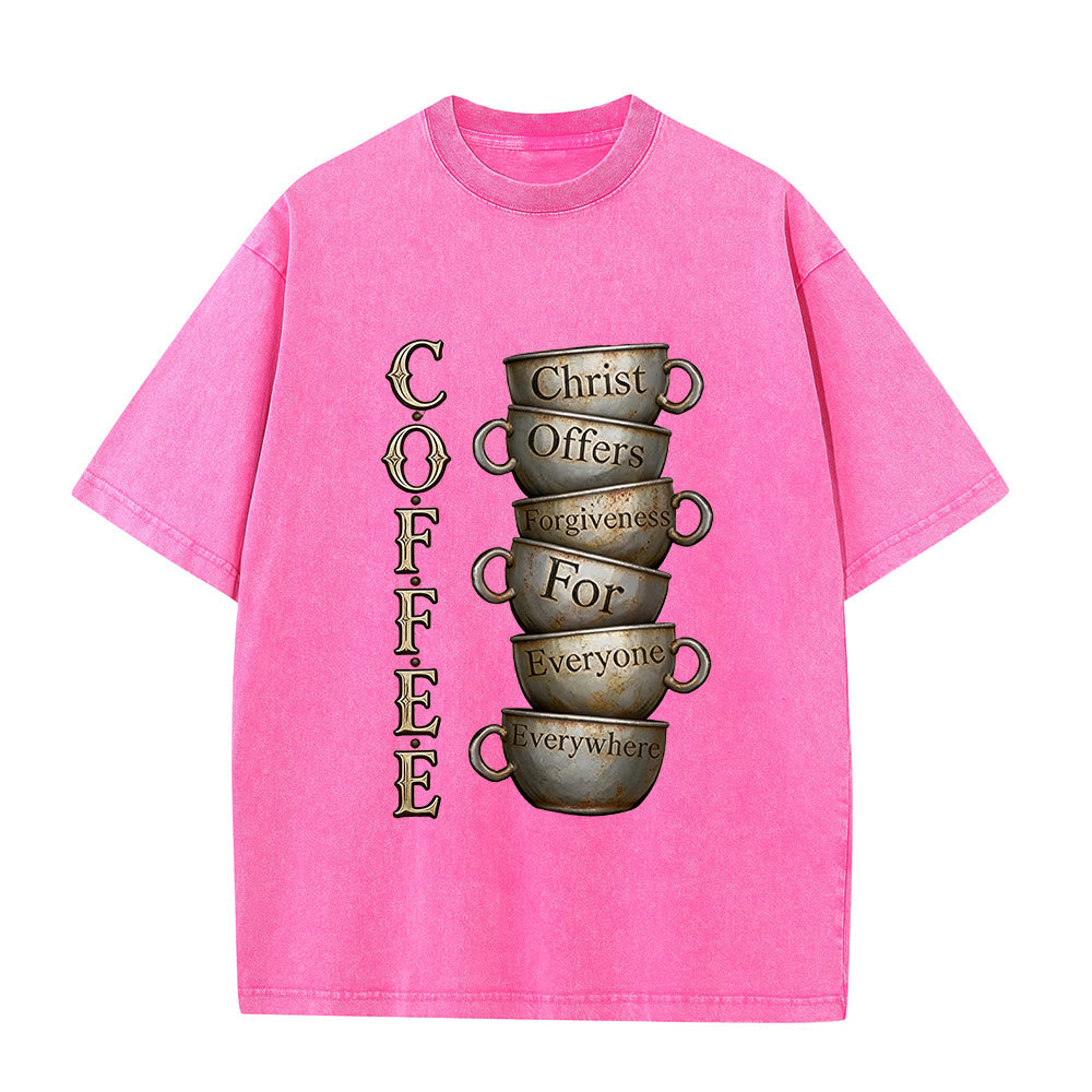 Christianartworkshop COFFEE Christ Offers Forgiveness Unisex Washed T-Shirt