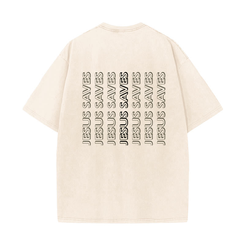 Christianartworkshop Jesus Saves Repeat Text Unisex Washed T-Shirt