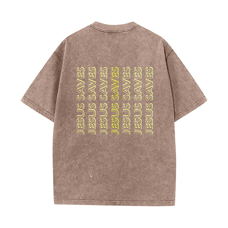 Christianartworkshop Jesus Saves Repeat Text Unisex Washed T-Shirt