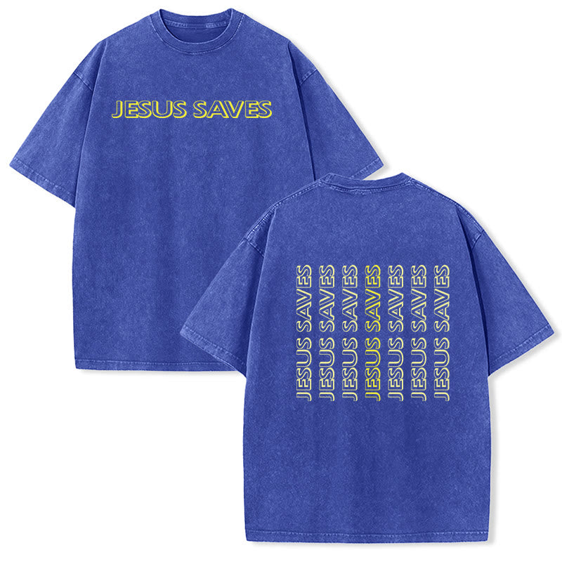 Christianartworkshop Jesus Saves Repeat Text Unisex Washed T-Shirt