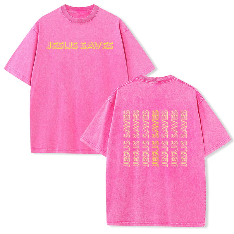 Christianartworkshop Jesus Saves Repeat Text Unisex Washed T-Shirt