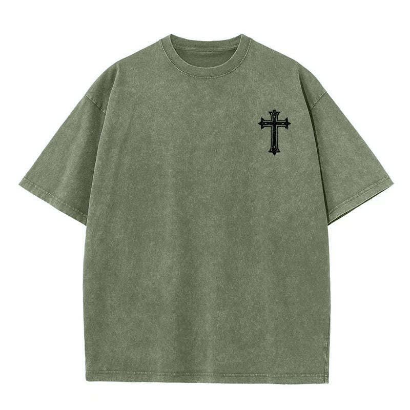 Christianartworkshop Strong Body Strong Faith Cross Crown Unisex Washed T-Shirt