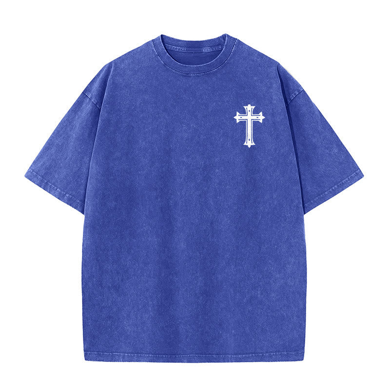 Christianartworkshop Strong Body Strong Faith Cross Crown Unisex Washed T-Shirt