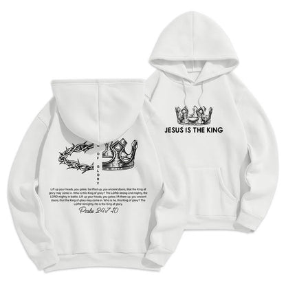 Quotation Style Jesus Is The King Fleece Lined Polyester Hoodie