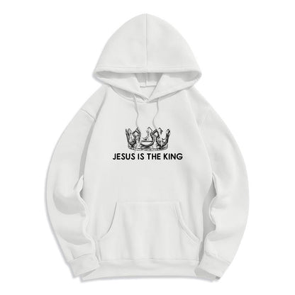 Quotation Style Jesus Is The King Fleece Lined Polyester Hoodie