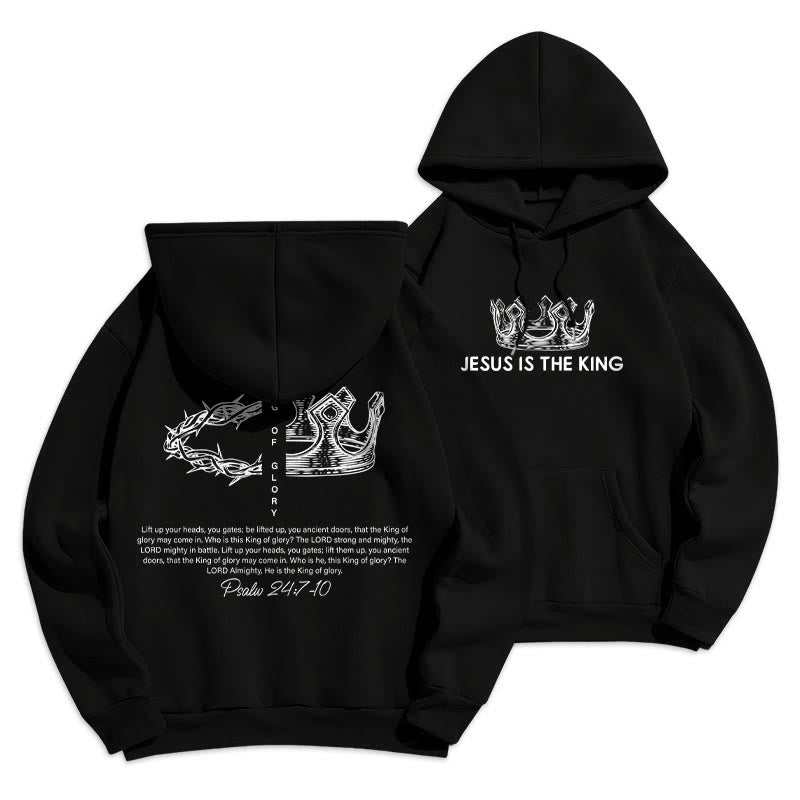 Quotation Style Jesus Is The King Fleece Lined Polyester Hoodie