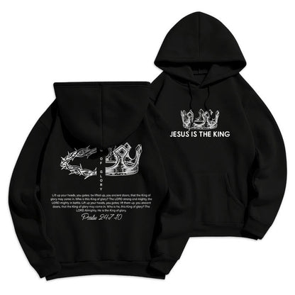 Quotation Style Jesus Is The King Fleece Lined Polyester Hoodie