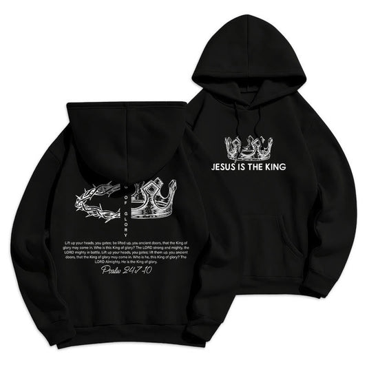 Quotation Style Jesus Is The King Fleece Lined Polyester Hoodie