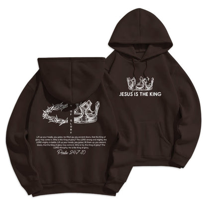 Quotation Style Jesus Is The King Fleece Lined Polyester Hoodie