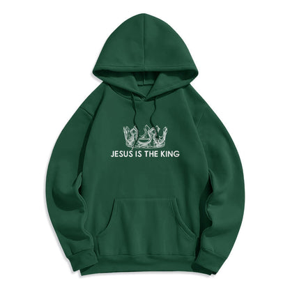 Quotation Style Jesus Is The King Fleece Lined Polyester Hoodie