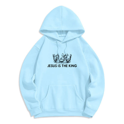 Quotation Style Jesus Is The King Fleece Lined Polyester Hoodie