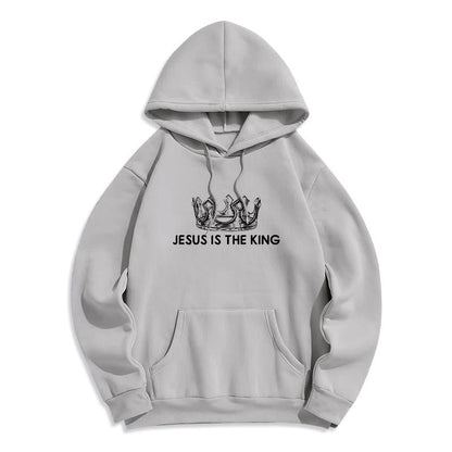 Quotation Style Jesus Is The King Fleece Lined Polyester Hoodie