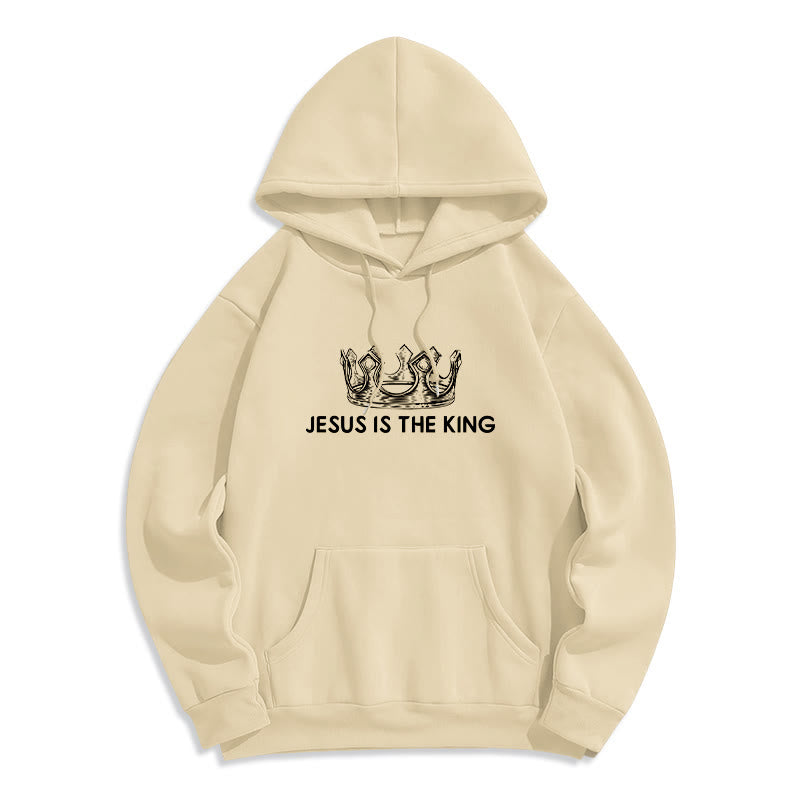 Quotation Style Jesus Is The King Fleece Lined Polyester Hoodie
