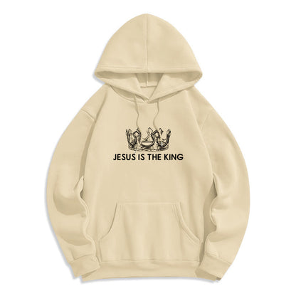 Quotation Style Jesus Is The King Fleece Lined Polyester Hoodie