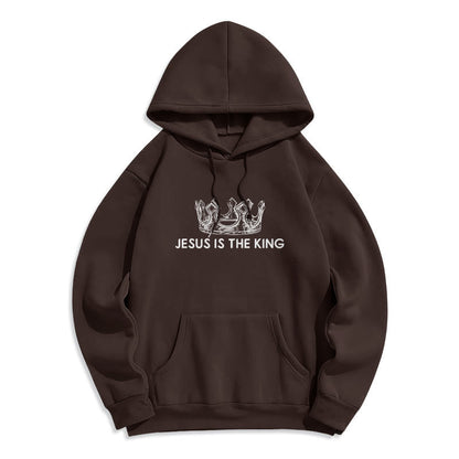 Quotation Style Jesus Is The King Fleece Lined Polyester Hoodie