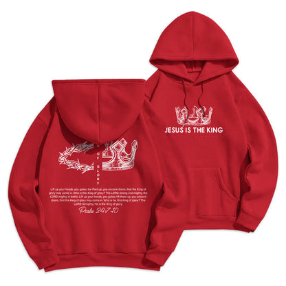Quotation Style Jesus Is The King Fleece Lined Polyester Hoodie
