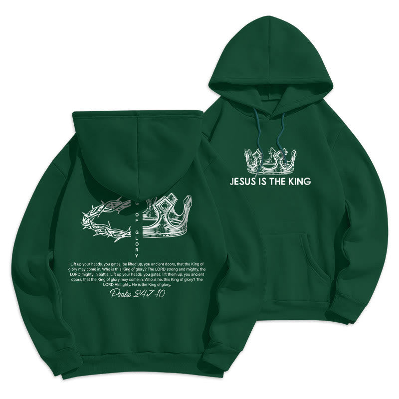 Quotation Style Jesus Is The King Fleece Lined Polyester Hoodie