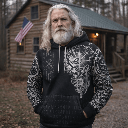 Viking Style Hoodie - Viking Compass Vegvisir Tattoo Hoodie A39 VKNGB