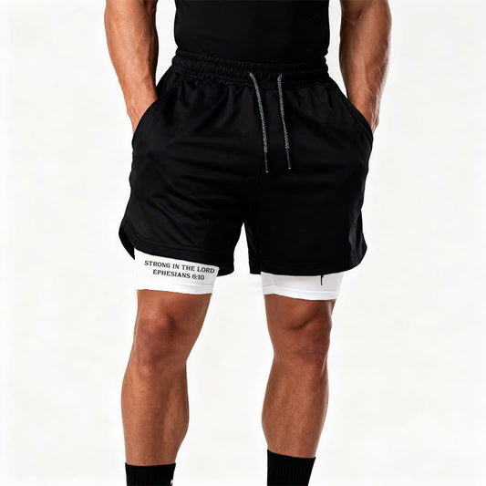 Christianartworkshop Ephesians 6:10 Strong In The Lord Barbell Cross Performance Shorts