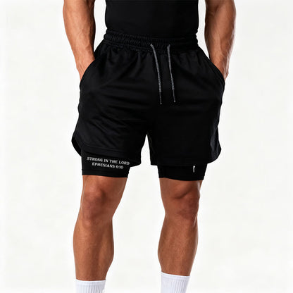 Christianartworkshop Ephesians 6:10 Strong In The Lord Barbell Cross Performance Shorts