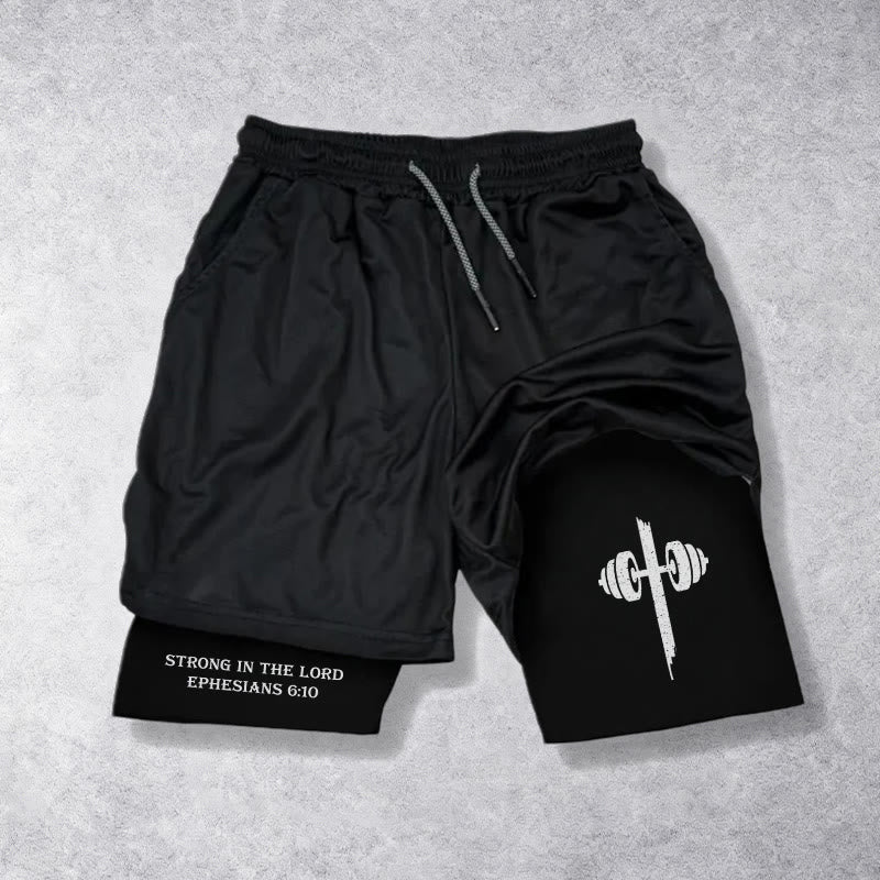 Christianartworkshop Ephesians 6:10 Strong In The Lord Barbell Cross Performance Shorts