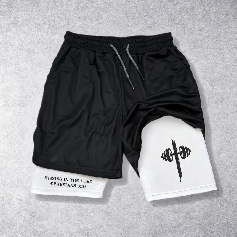 Christianartworkshop Ephesians 6:10 Strong In The Lord Barbell Cross Performance Shorts