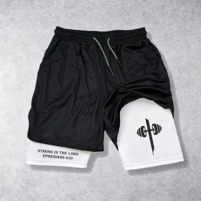 Christianartworkshop Ephesians 6:10 Strong In The Lord Barbell Cross Performance Shorts