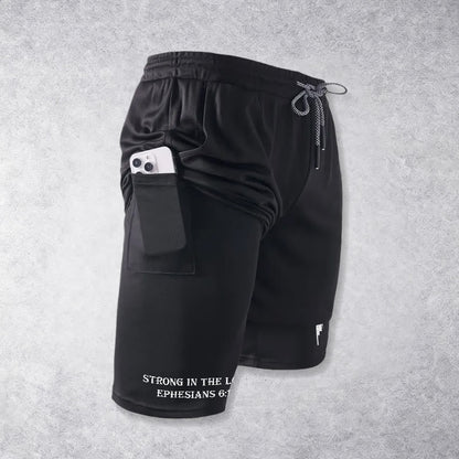 Christianartworkshop Ephesians 6:10 Strong In The Lord Barbell Cross Performance Shorts
